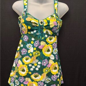 Charlotte Russe Floral Tank Top - Green, Yellow, Pink